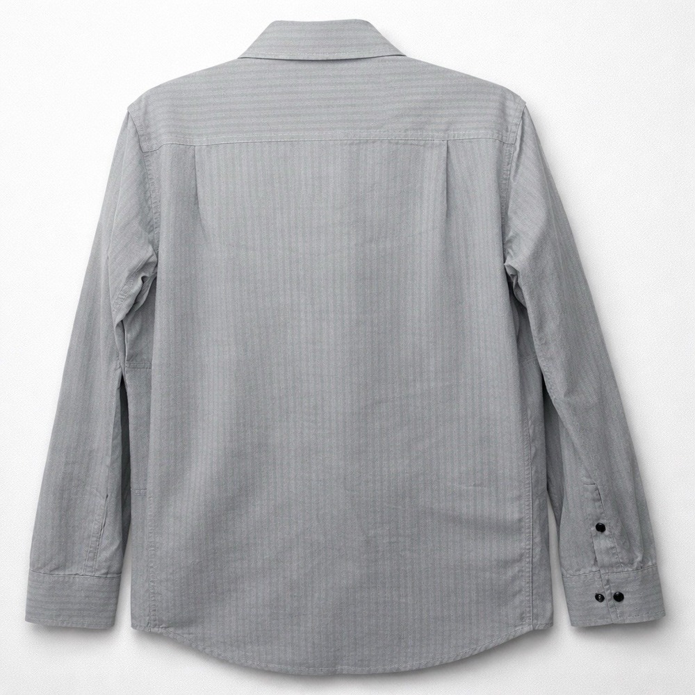 QOR Mens M Merino Wool Organic Cotton Snap Button Oxford Gray Stripped Zipper - Picture 7 of 10